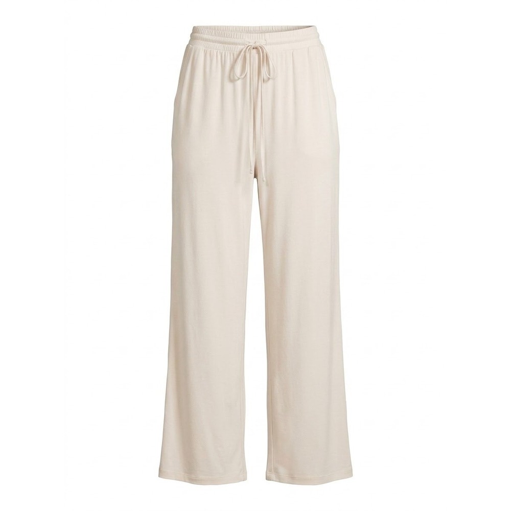 Unbranded Lounge Pants Women 2XL Cream Wide Leg High Rise Drawstring Soft